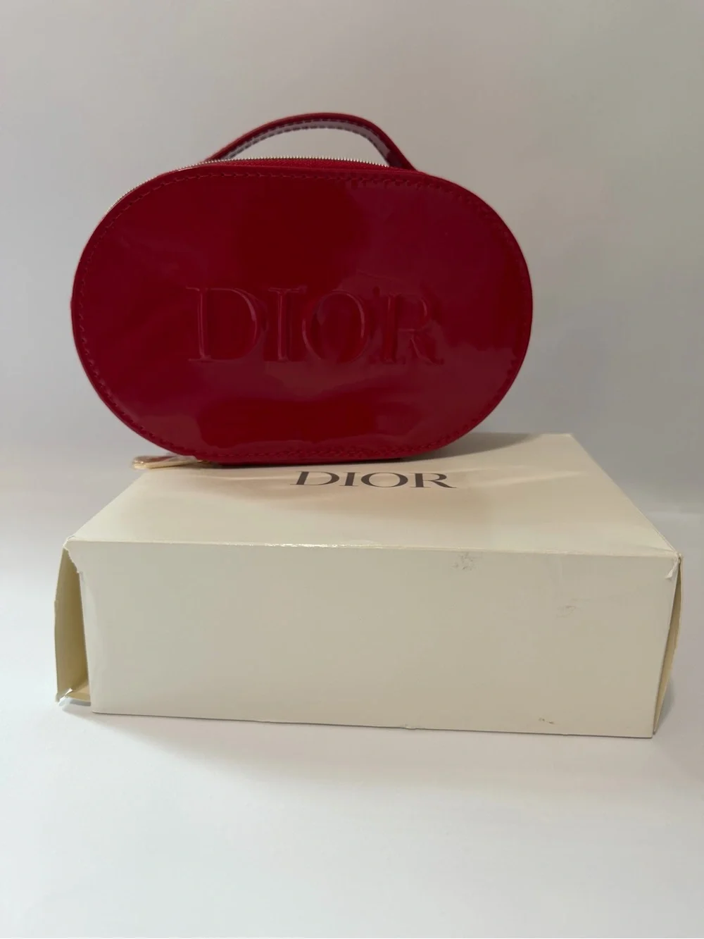 Dior Red Patent Leather Oval Vanity Bag